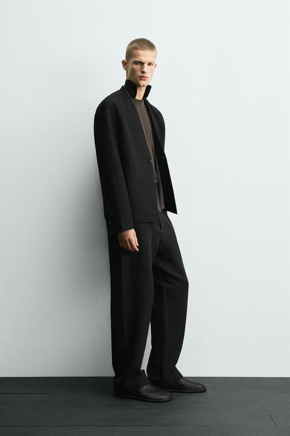 ZARA БРЮКИ КОСТЮМНЫЕ ИЗ ХЛОПКА И ЛЬНА, ЧЕРНЫЙ