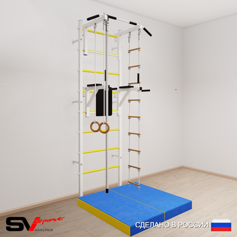 Шведская стенка Sv Sport усиленная 6044 (Турник стандарт/Брусья/Канат/Кольца/Лестница/Мат 1м)