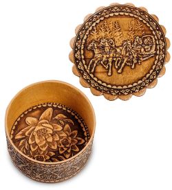 Народные промыслы BST-114/ 1 Шкатулка «Тройка» мал. (береста)