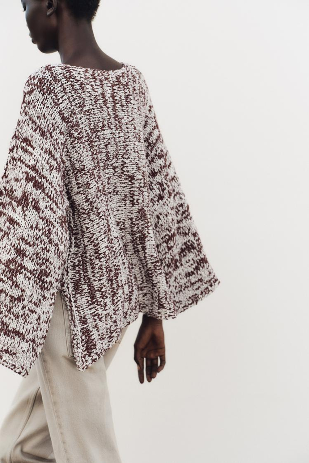 ZARA КОМБИНИРОВАННЫЙ СВИТЕР, КОРИЧНЕВЫЙ/БЕЛЫЙ