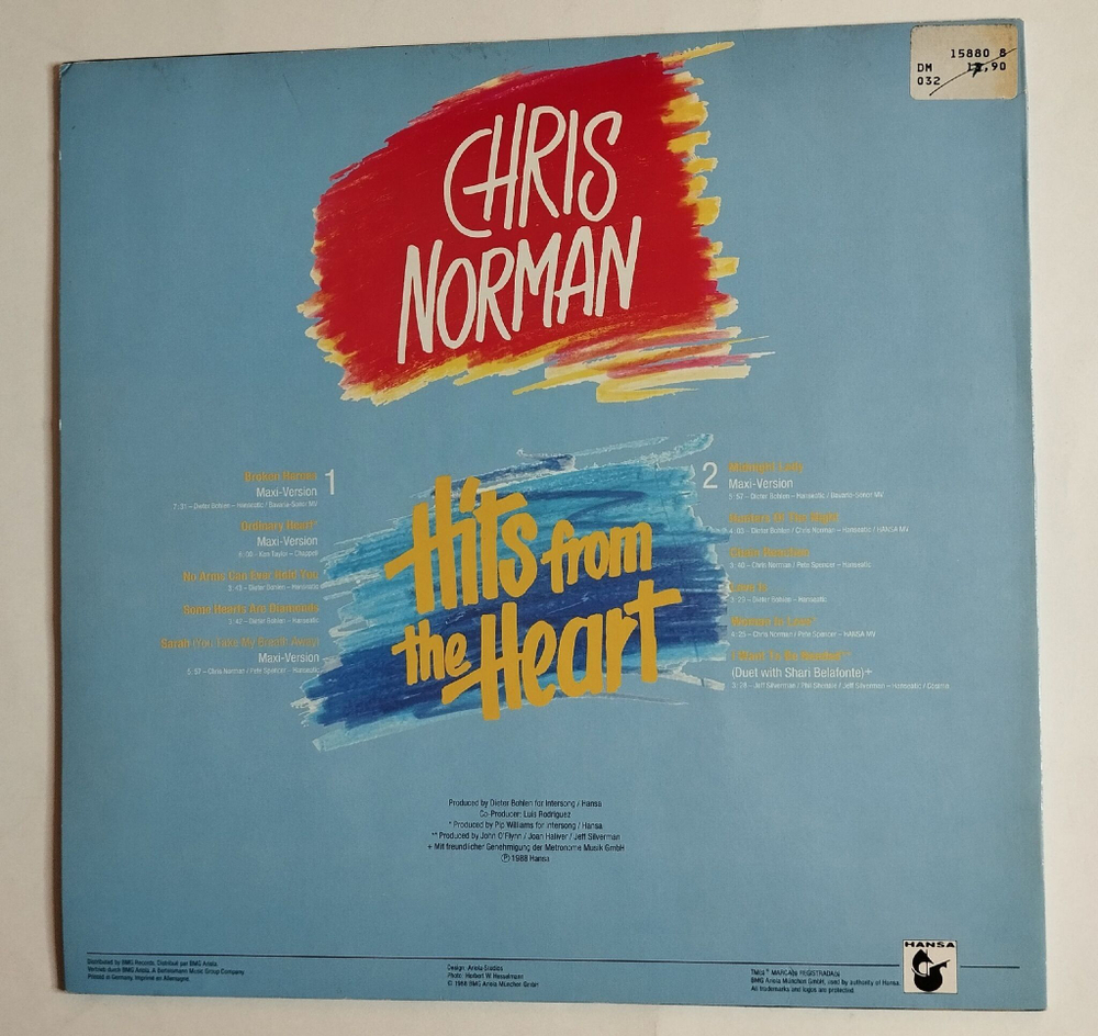 Винтажная виниловая пластинка LP Chris Norman Hits From The Heart (Germany 1988) (Club Edition)