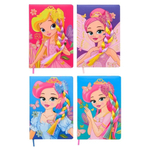 Блокнот детский Basir, формат А5, серия "Принцесса", твёрдый переплёт с поролоном и косой из искусственного волоса, 21*14.5 см, 80 листов, 4 цвета ассорти