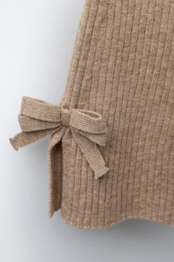 ZARA РАСКЛЕШЕННЫЕ ТРИКОТАЖНЫЕ ЛЕГИНСЫ С БАНТИКАМИ, БЕЖЕВЫЙ