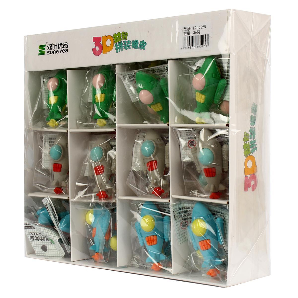 Ластик "Ракета" 5*2см, в пакете, 3 вида микс