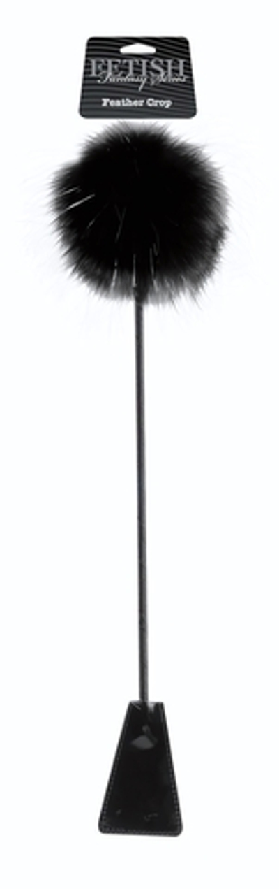 Черный стек Feather Crop с пуховкой на конце - 53,3 см. (Цвет: черный)