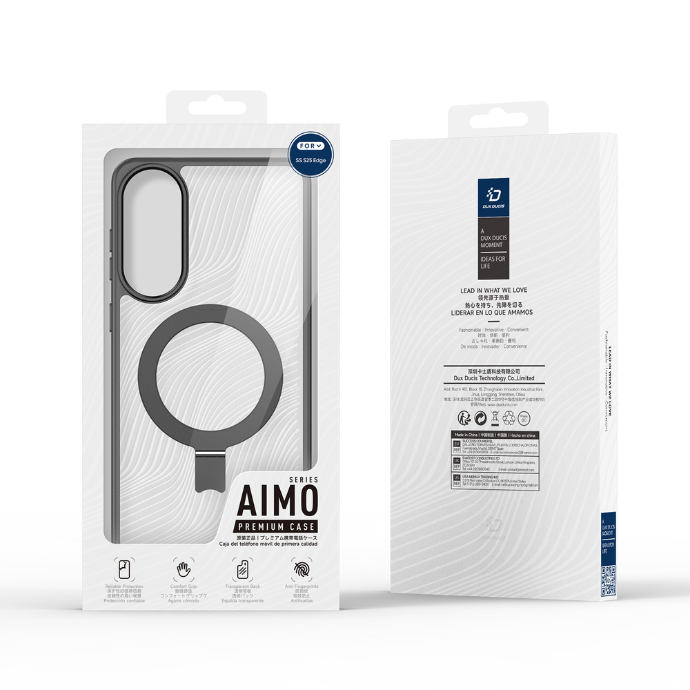 Защитный чехол с поддержкой MagSafe от Dux Ducis для Samsung Galaxy S25 Edge, серия Aimo Mag (версия с магнитной откидной подставкой)