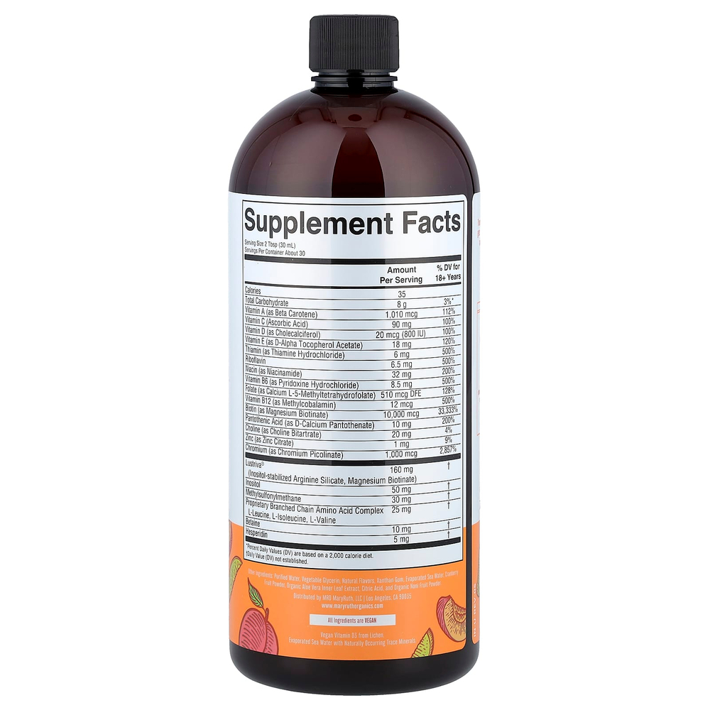 MaryRuth's, Liquid Morning Multivitamin, средство для роста волос, персик и манго, 887 мл (30 жидк. унций)