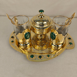 Чайный набор с подстаканниками на 2 персоны "Роскошный малахит"