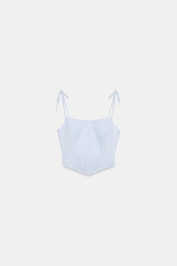 ZARA КРОП-ТОП-КОРСЕТ ИЗ ПОПЛИНА, СИНИЙ/БЕЛЫЙ