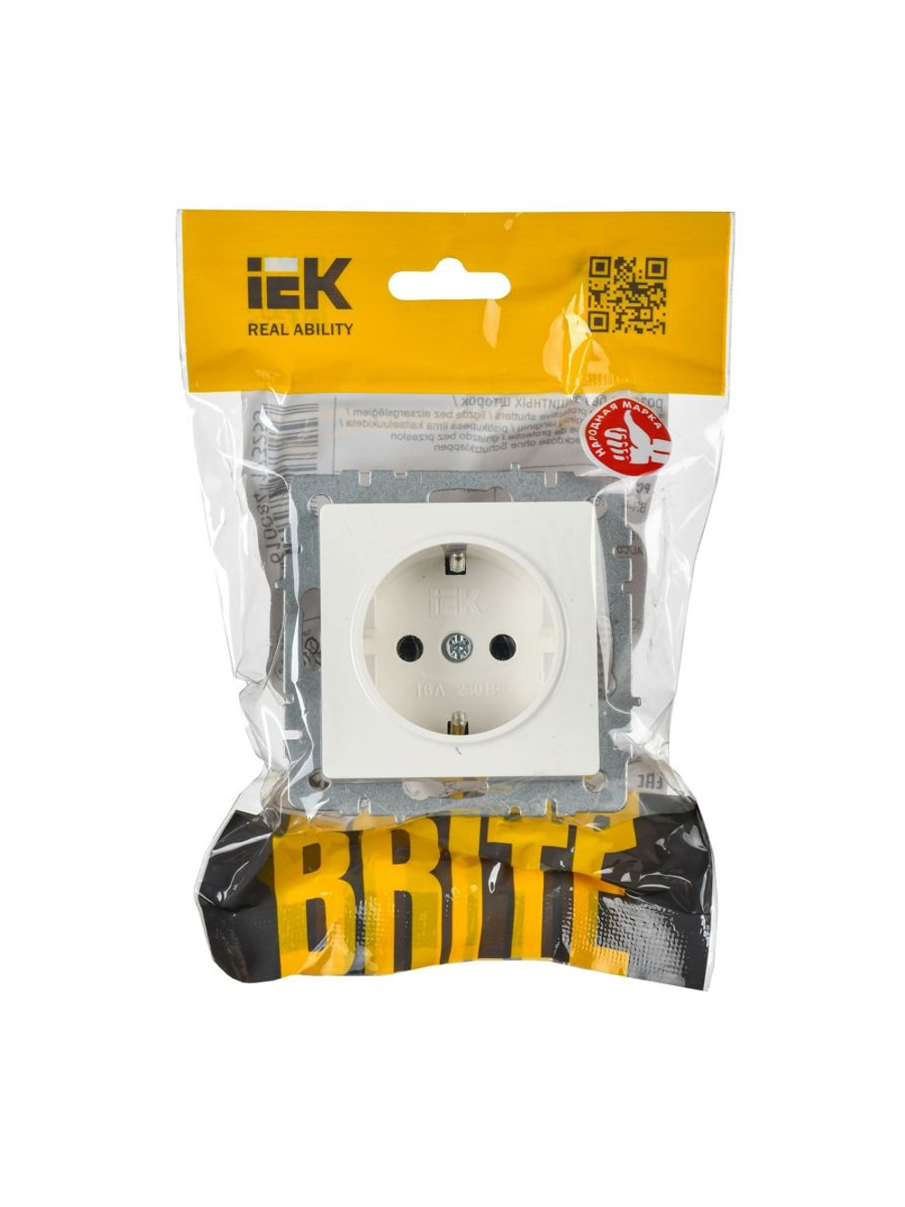 Розетка BRITE РС11-1-0-БрБ 16А с заземл. без защ. шторки механизм бел. IEK BR-R11-16-K01