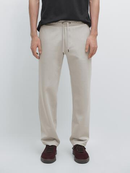 Massimo Dutti Брюки прямого кроя из смесовой хлопковой ткани, жемчужно-серый