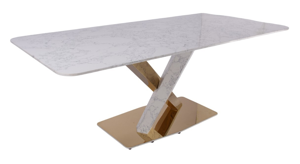 Стол обеденный Ist Casa Интерно Гранд, 200х100х75 см, белый мрамор, золото