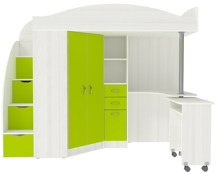 Кровать-чердак КарИВи Юниор 4 Белое Дерево Лайм