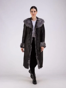 Дубленка натуральная с капюшоном длинная Турция