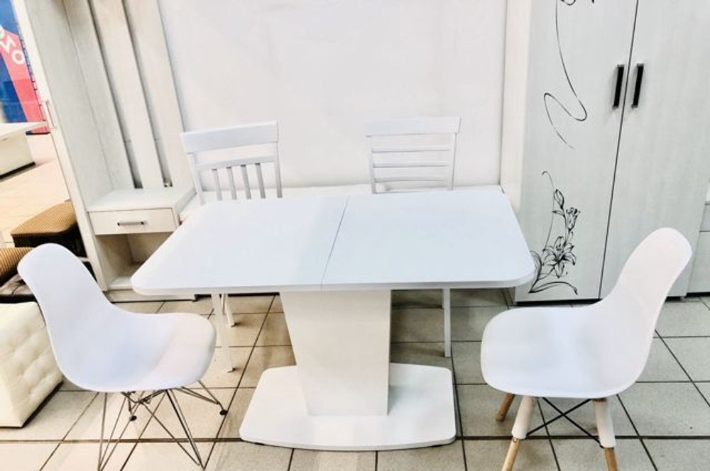 Стол кухонный обеденный раздвижной Белый Шагрень/Антрацит, Киото, 120х75х75 см