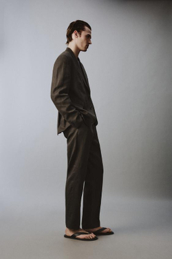 ZARA КОСТЮМНЫЕ БРЮКИ ИЗ 100% ЛЬНА, ТЕМНО-КОРИЧНЕВЫЙ