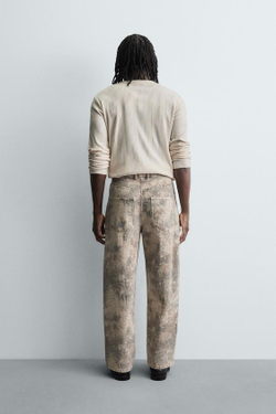 ZARA БРЮКИ BAGGY FIT С АБСТРАКТНЫМ ПРИНТОМ, БЕЖЕВЫЙ