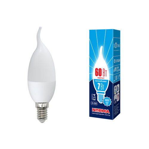 LED-CW37-7W/WW/E14/FR/NR Лампа светодиодная. Форма свеча на ветру, матовая. Серия Norma. Теплый белый свет (3000K). Картон. ТМ Volpe