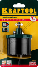 KRAFTOOL 7шт(25-62/42мм) кольцевая пила по дереву, сегментная, наборная: 25-32-38-45-50-56-62х42 мм