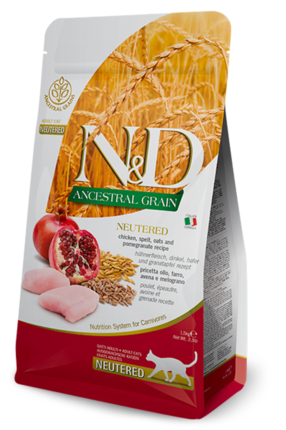 Фармина N&D Cat AG низкозерновой курица гранат для стерилизованных кошек и кастрир.котов, 10кг