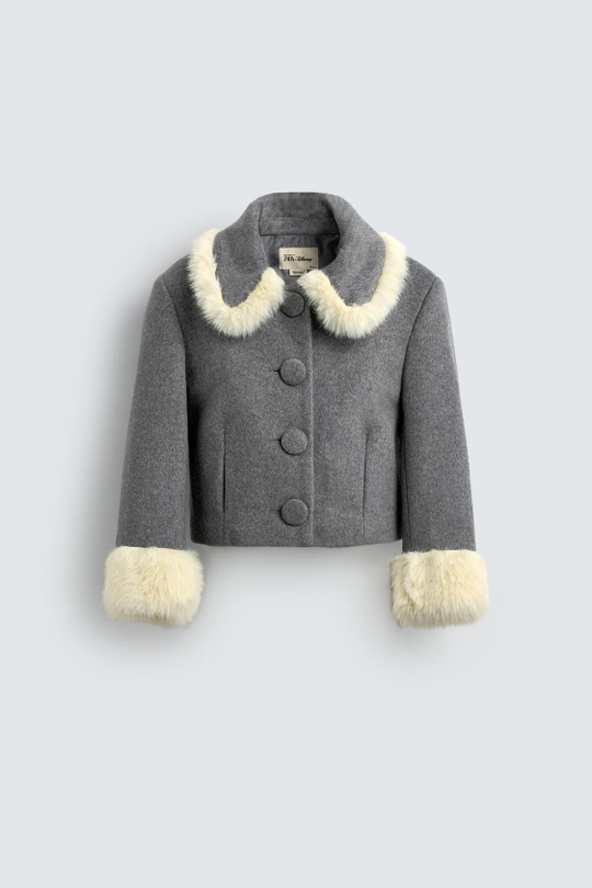 ZARA HARRY LAMBERT X DISNEY КУРТКА С ИСКУССТВЕННЫМ МЕХОМ, СЕРЕБРИСТЫЙ