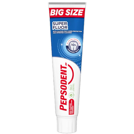 Зубная паста Pepsodent Super Fluor 125 мл, для всей семьи, мягкая и приятная на вкус фторсодержащая