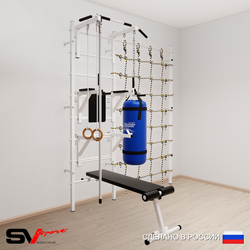 Шведская стенка Sv Sport 59420 (Турник стандарт/Брусья/Стойка/Скамья/Канат/Кольца/Цепь/Мешок 22кг/Канатный лаз)