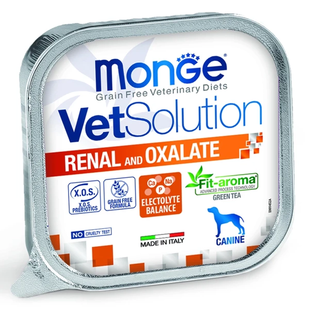 Влажный корм диетический Monge VetSolution Dog Renal and Oxalate Ренал и Оксалат для собак при ХПН и профилактике образования уролитов оксалата кальция 150г