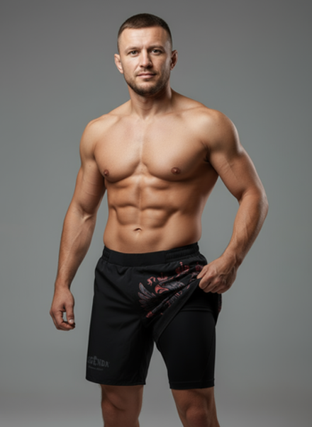 Шорты двойные тренировочные LEGENDA Герб черные