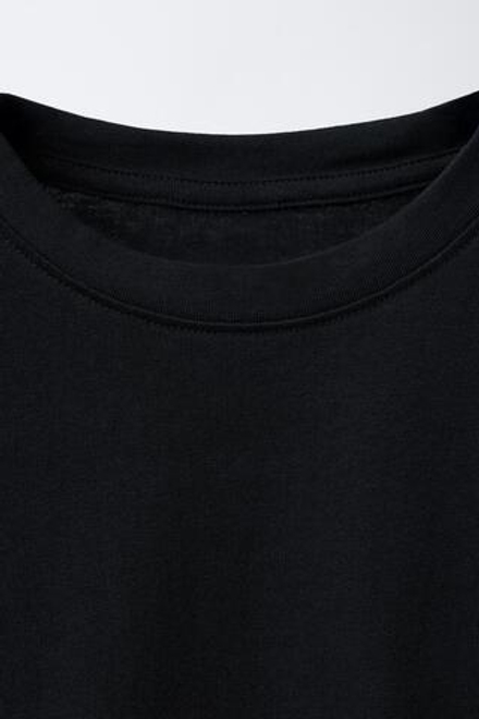 ZARA ОДНОТОННАЯ ФУТБОЛКА С ДЛИННЫМИ РУКАВАМИ, ЧЕРНЫЙ