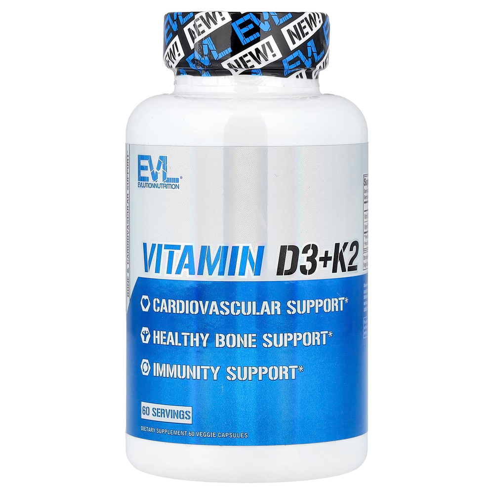 EVLution Nutrition, витамины D3 и К2, 60 растительных капсул