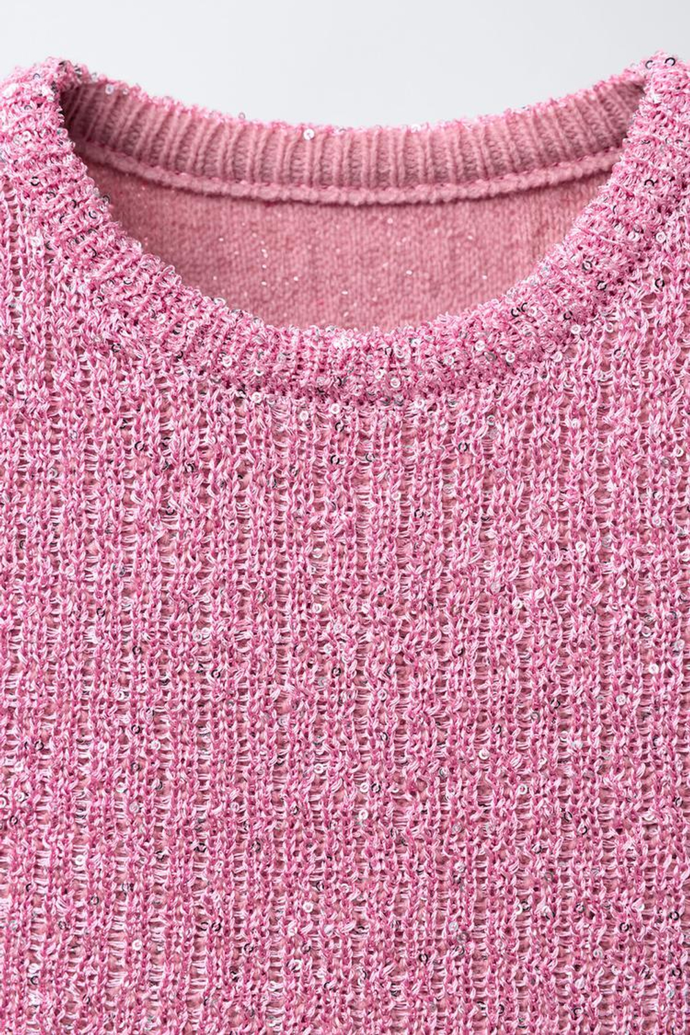 ZARA ТРИКОТАЖНЫЙ ТОП С ПАЙЕТКАМИ, РОЗОВЫЙ