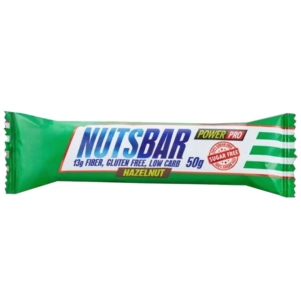 PowerPro Nuts Bar Батончик без сахара с карамелью, фундуком и жареным арахисом (50 гр.)
