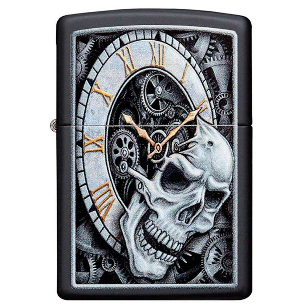 Зажигалка Zippo Skull Clock Design с покрытием Black Matte
