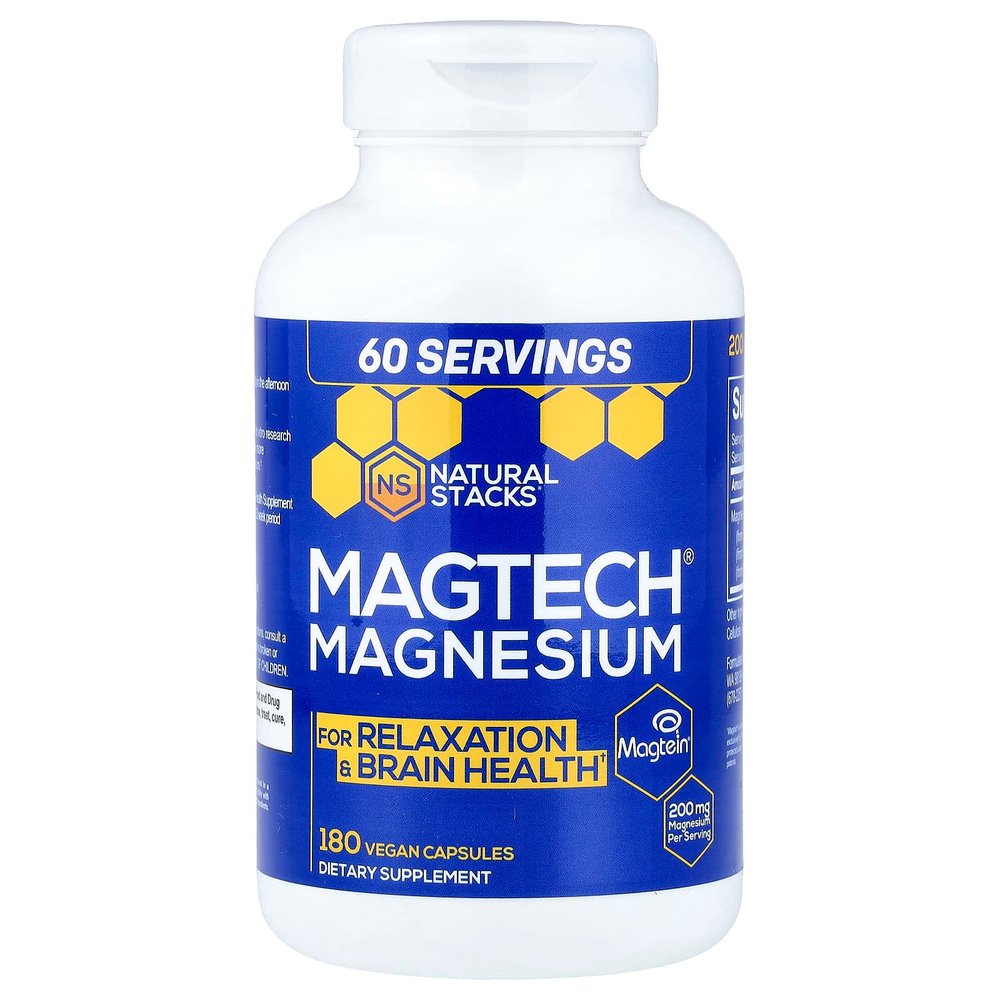 Natural Stacks, MagTech®, магний, 180 веганских капсул (66,6 мг в 1 капсуле)