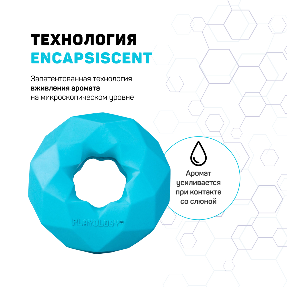 Playology  жевательное кольцо-многогранник CHANNEL CHEW RING для собак средних и крупных пород с ароматом арахиса, цвет голубой