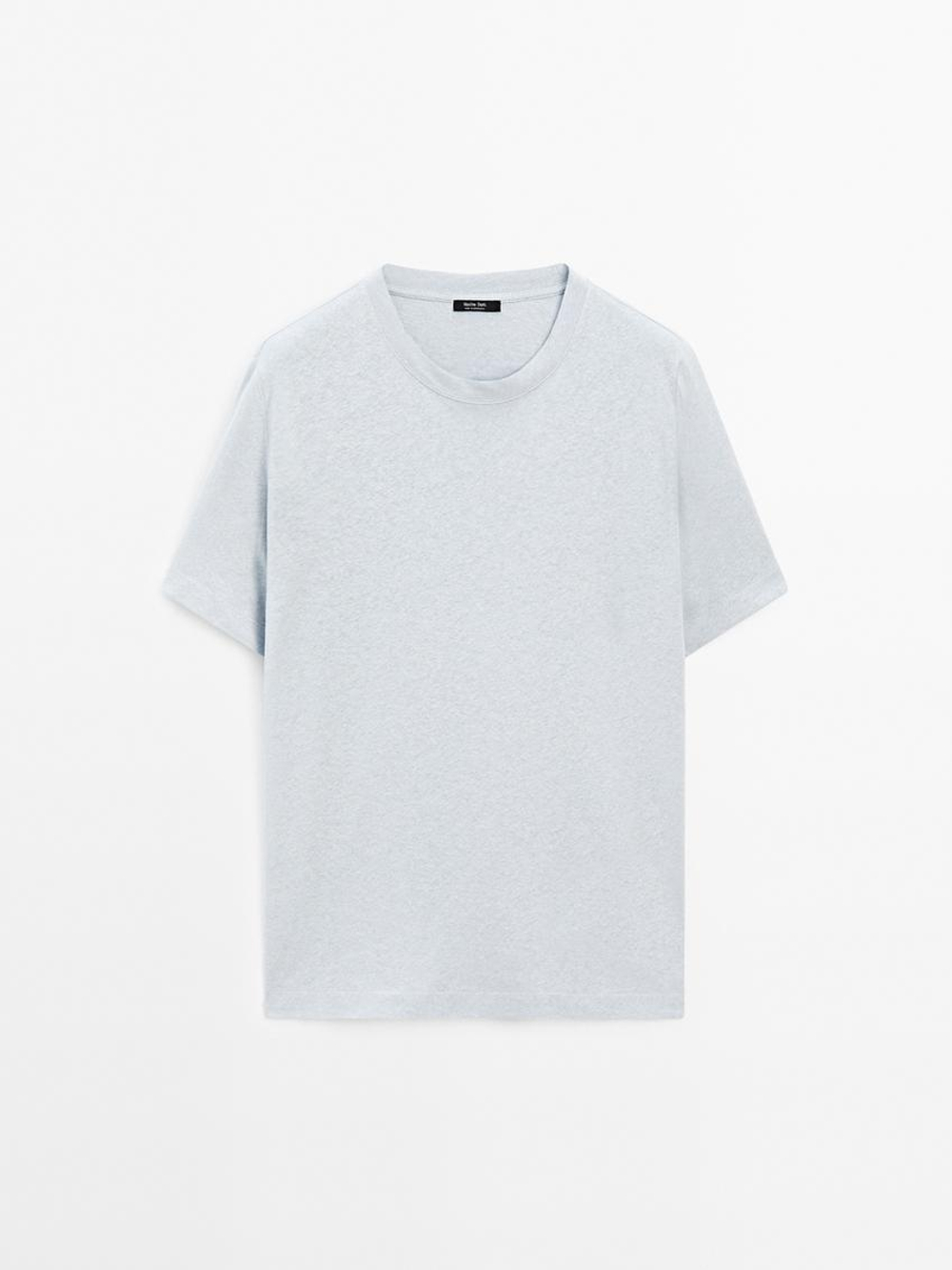 Massimo Dutti Футболка с коротким рукавом из смесового льна, светло-голубой