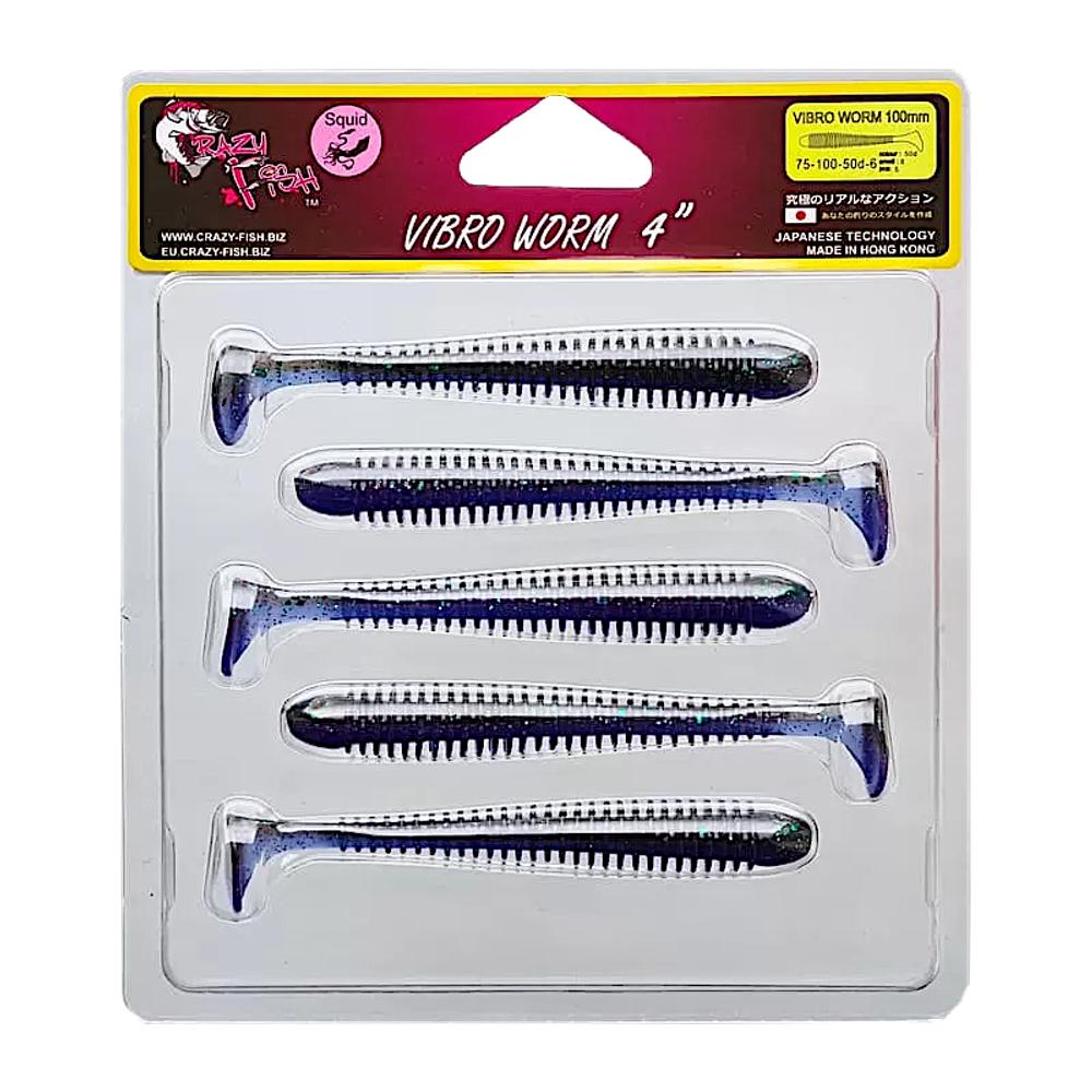 Мягкая приманка Crazy Fish Vibro Worm 4'' 10см 5шт 75-100 -