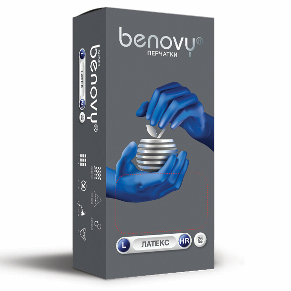 Перчатки Латекс "Benovy" синий повышенной прочности L (25 пар/уп)