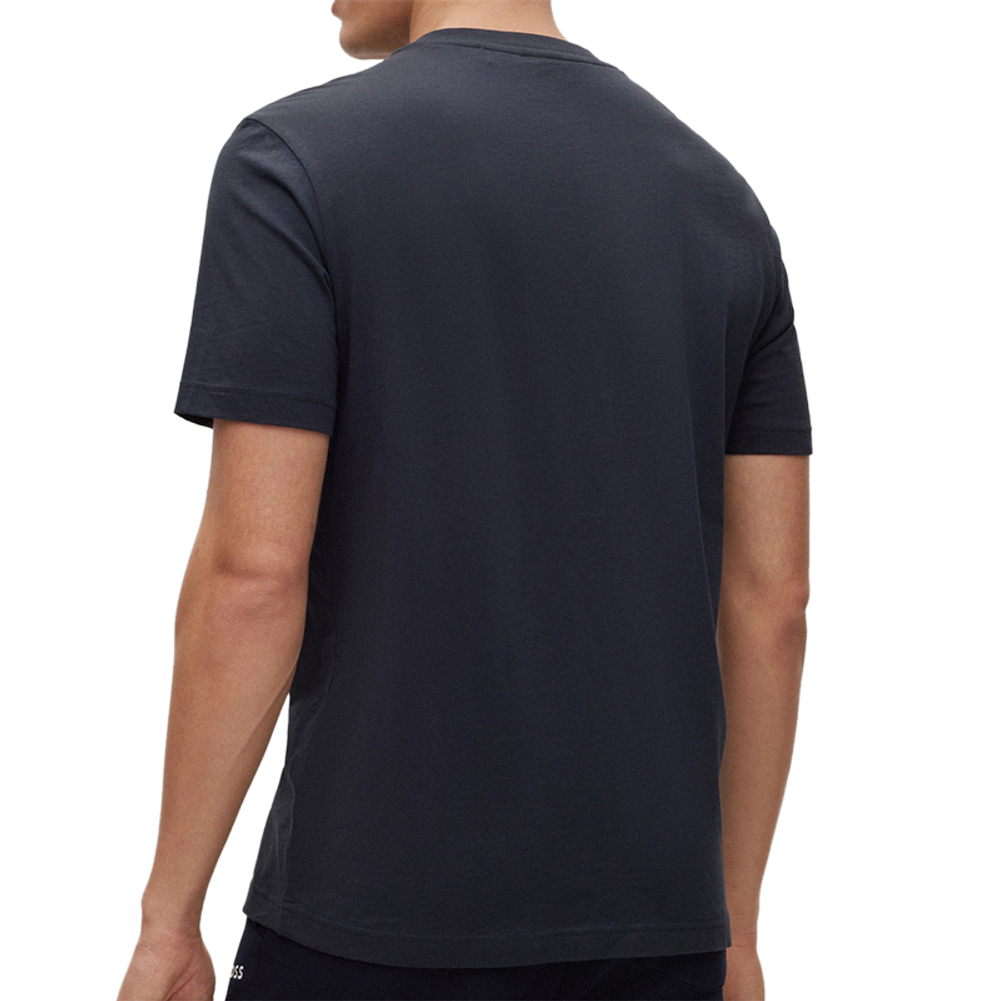 Футболка мужская теннисная BOSS x Matteo Berrettini Crew-Neck T-Shirt in Cotton With Multi-Coloured Logos Tee - dark blue