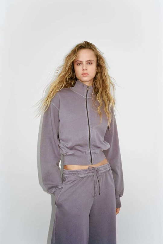 ZARA ТОЛСТОВКА C ДЕТАЛЯМИ В РУБЧИК И ЗАСТЕЖКОЙ-МОЛНИЕЙ, ОТТЕНОК ФИОЛЕТОВОГО