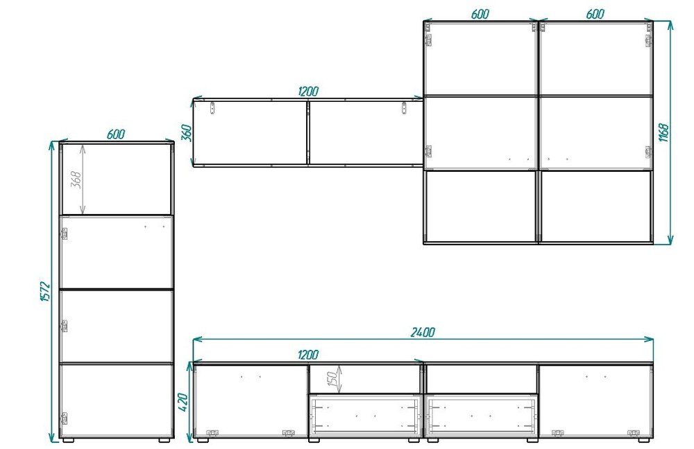 Гостиная Ноктюрн 3 МДФ (белая) 300*45*220 см, Белый, Белый Фасадный   Фиеста