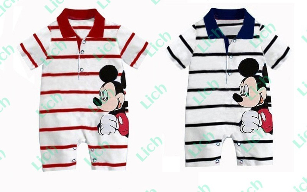Песочник в полоску с воротником-поло и принтом Микки Мауса