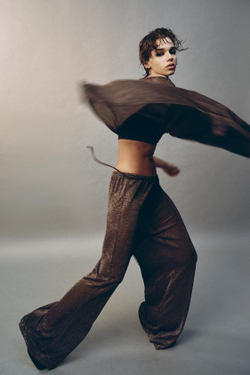 ZARA БРЮКИ ПАЛАЦЦО ИЗ МЕТАЛЛИЗИРОВАННОЙ НИТИ, БРОНЗОВЫЙ