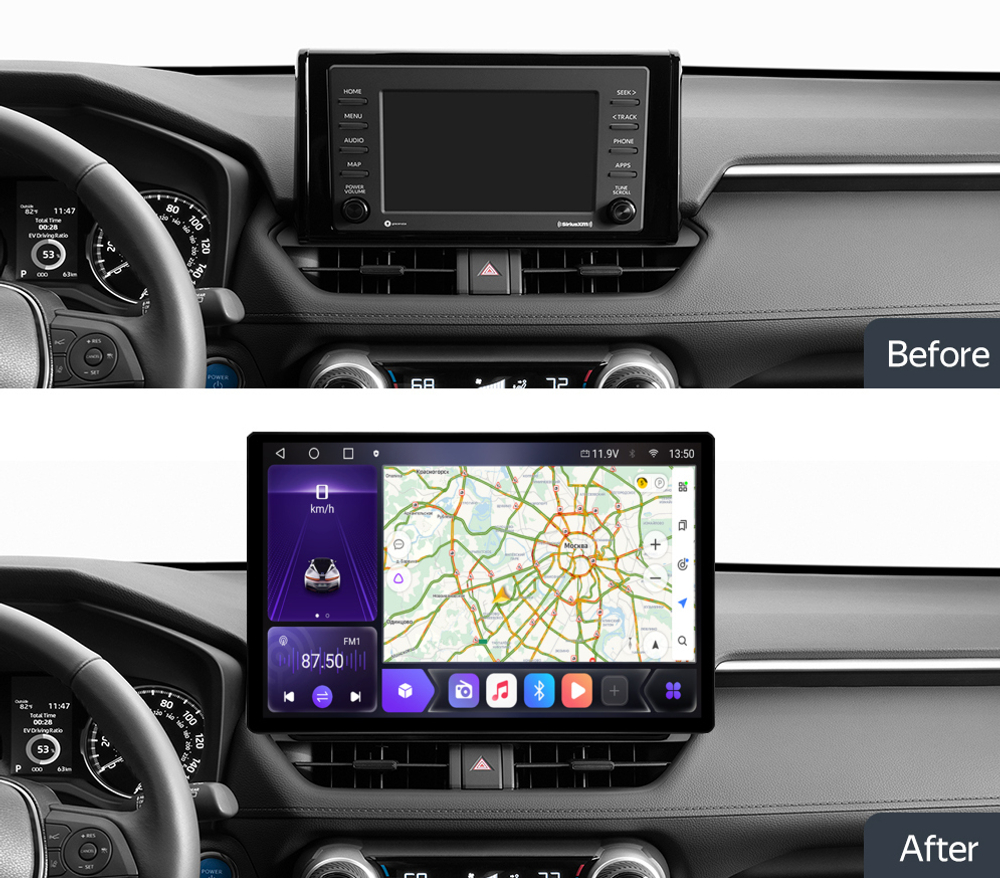 Магнитола Toyota RAV4 5 XA50 2018-2024+ (любые комплектации) - Carmedia FT004-23/KP-13-S10 монитор 13" QLED+2K на Android 12, 4G SIM-слот, CarPlay