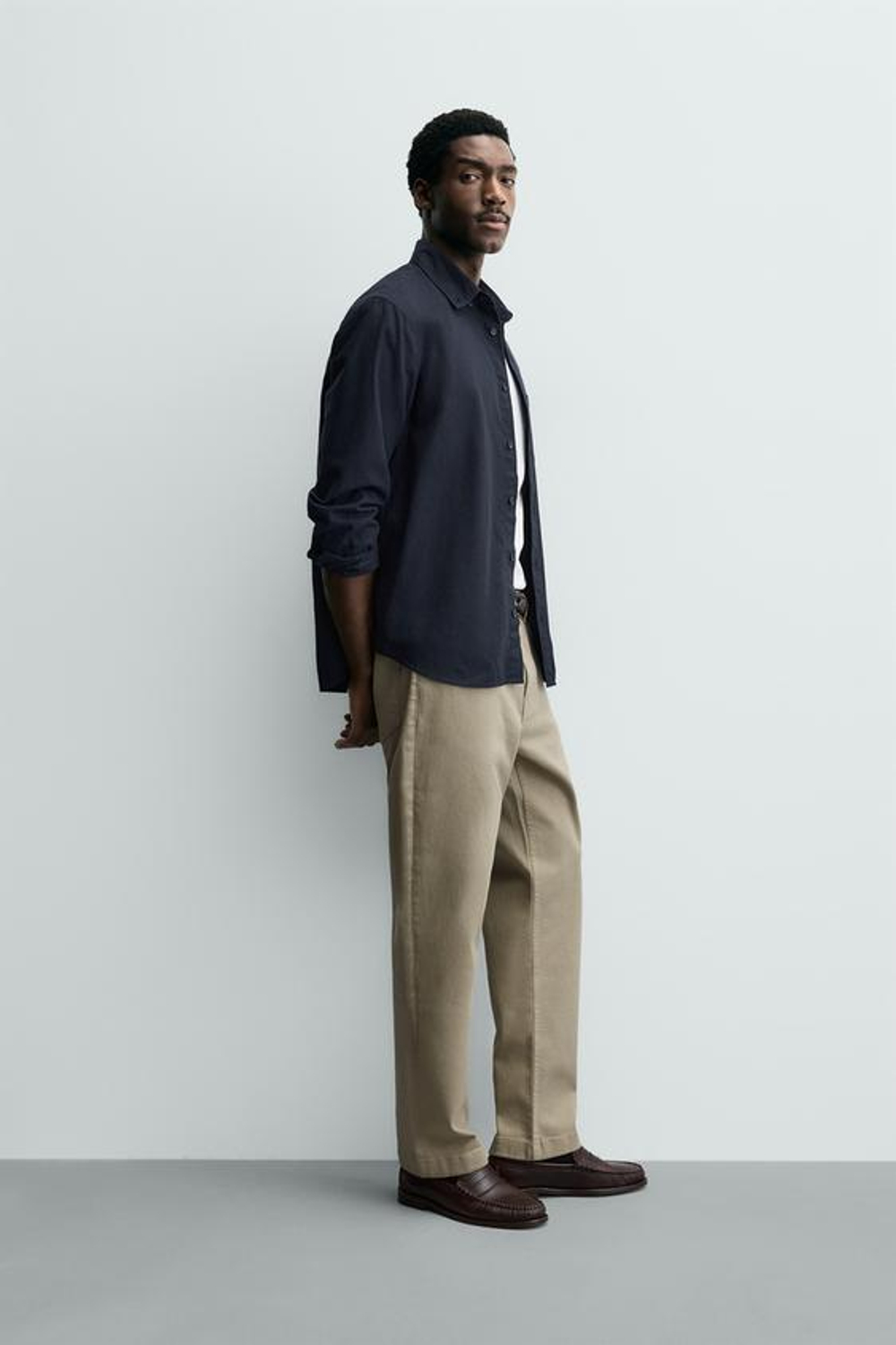 ZARA БРЮКИ STRAIGHT FIT, СВЕТЛЫЙ ХАКИ