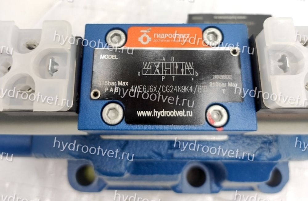 4WEH22J7X/6EG24N9ETK4/B10 - Гидрораспределитель с электроуправлением Ду25 схема J (34), напряжение G24, каналы управления ET - X и Y - внутренние