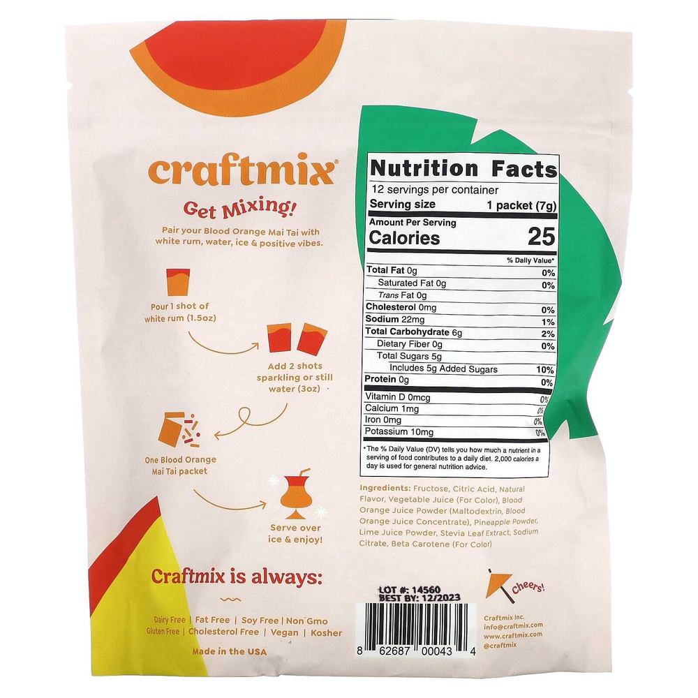 Craftmix, Пакетики для коктейлей, кровавый апельсин Май Тай, 12 пакетиков, 84 г (2,69 унции)