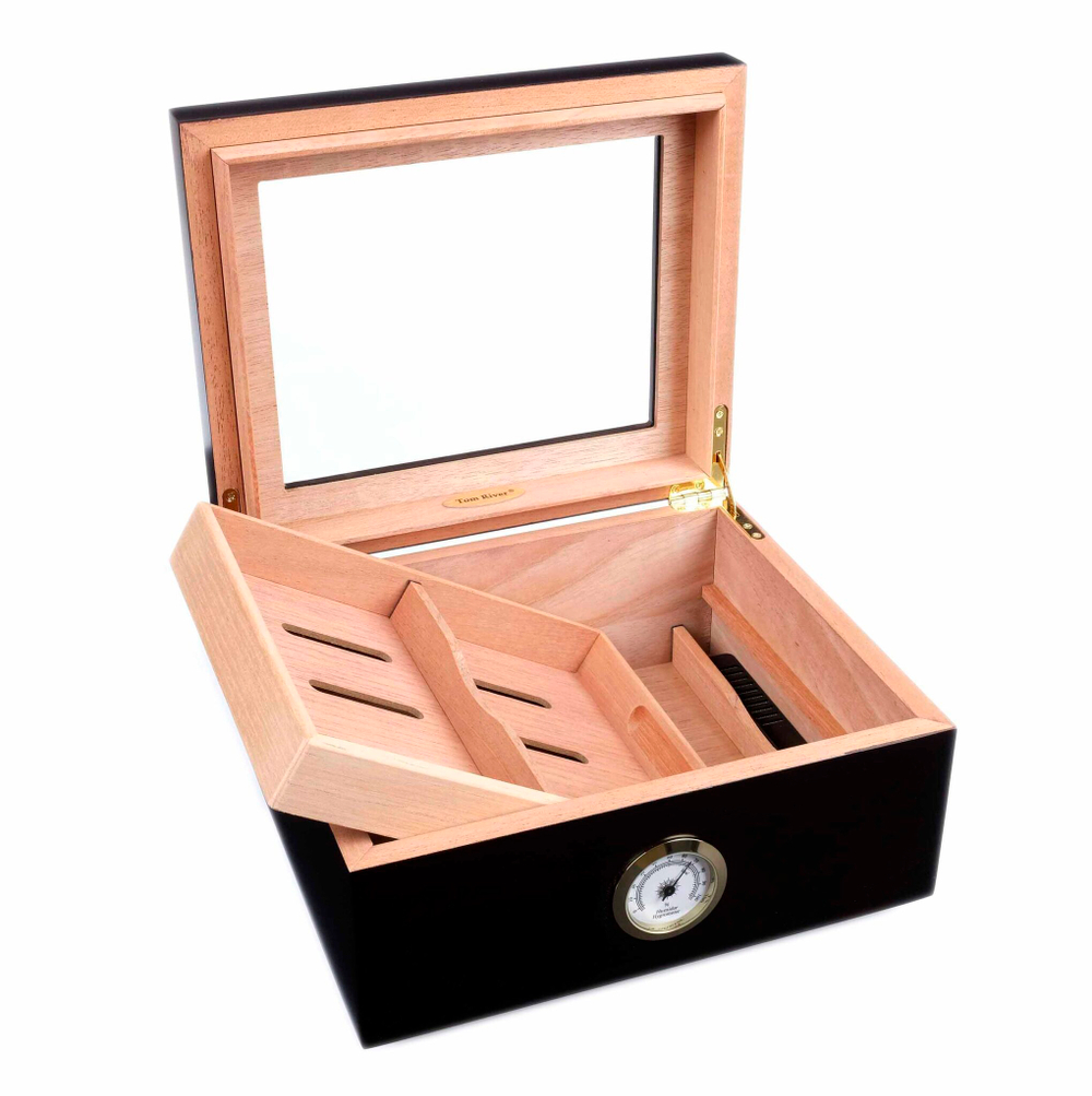 Хьюмидор Tom River на 40 сигар со стеклом, Тонированное дерево 561-242