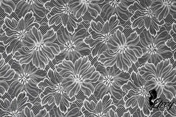Кружевное эластичное полотно (сетка), цветы, белый
